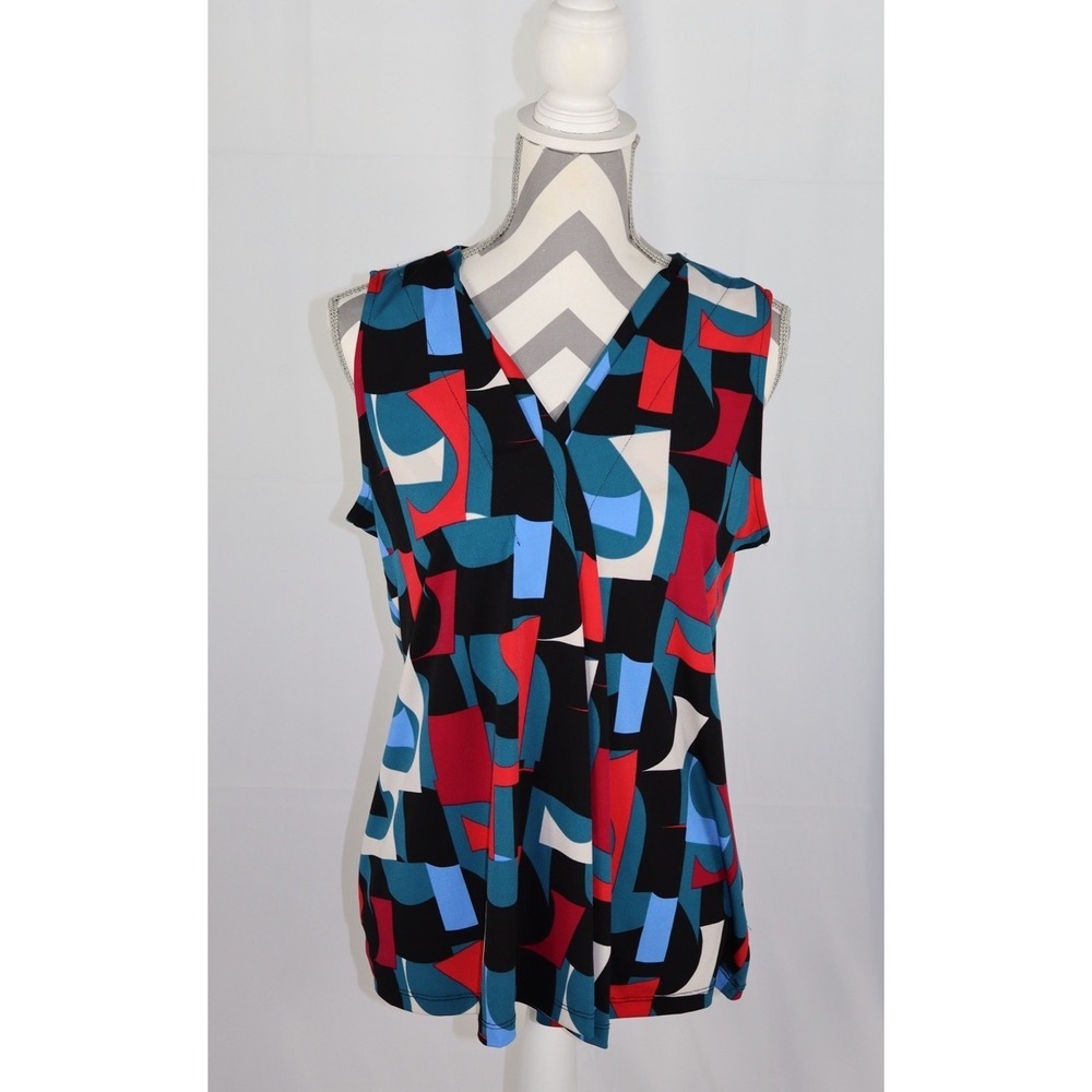 DANA BUCHMAN Tank Top Women's Small M Geometric Sleeveless V Neck Stretch